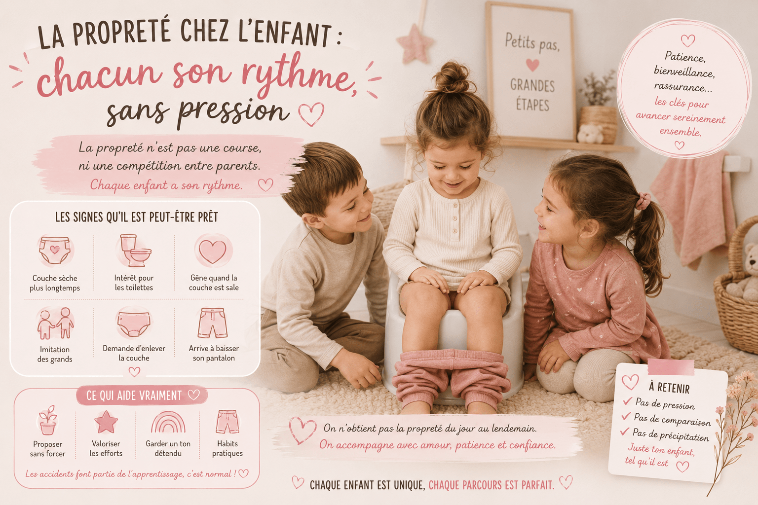 La propreté chez l’enfant : chacun son rythme, sans pression