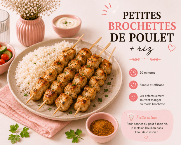 Petites brochettes de poulet + riz&nbsp;🍗🍚